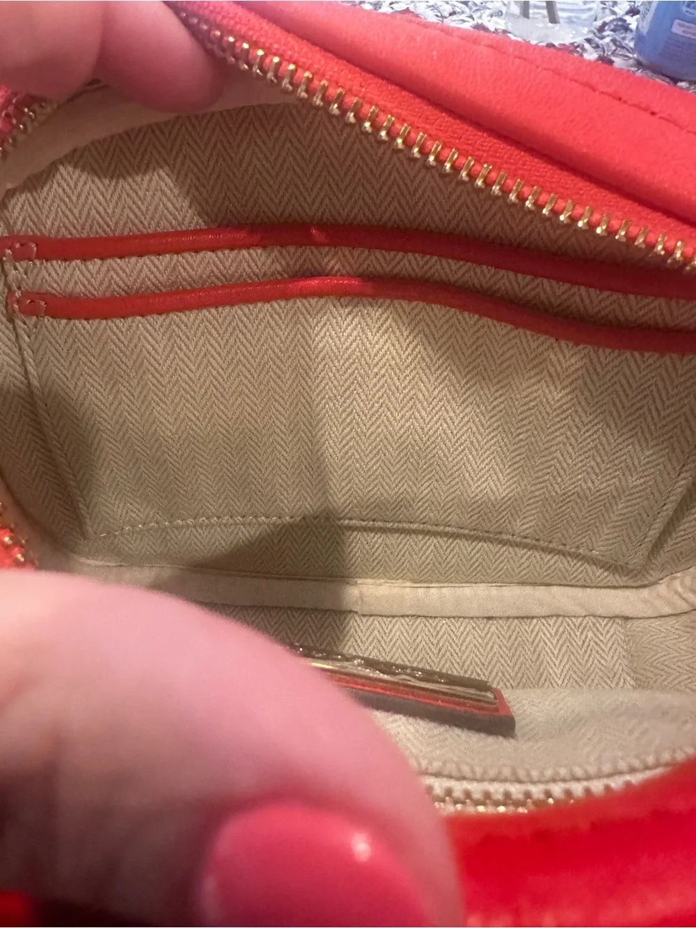 Tory Burch Orange-Red Quilted Crossbody with Gold Logo